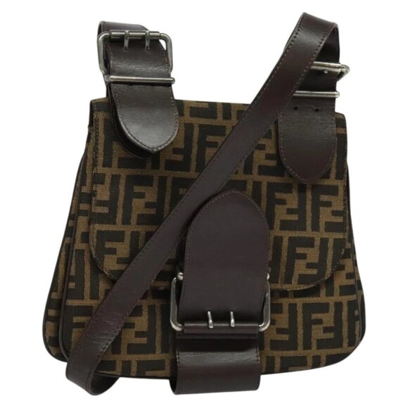 FENDI Zucca Canvas Mamma Baguette Shoulder Bag Brown Black Auth 123461 - Picture 1 of 16